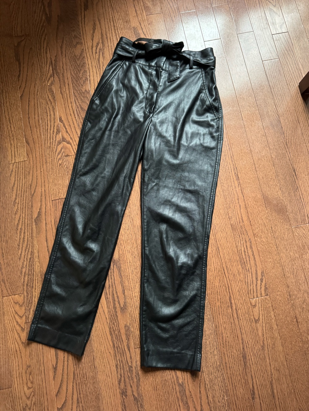 Babaton Black Faux Leather Tapered Belted Pant